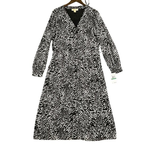 NEW Michael Kors Womens L Ocelot Kate Printed Animal Printed Chiffon Midi Dress - Picture 2 of 10